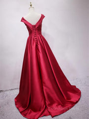 Party Dresses 2025, Off the Shoulder Burgundy Long Prom Dresses, Off Shoulder Wine Red Formal Evening Dresses
