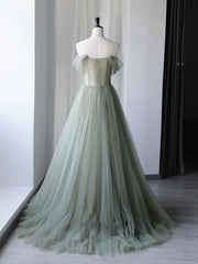 Party Dress Short, Off the Shoulder Green Floral Long Prom Dresses, Green Floral Long Formal Evening Dresses