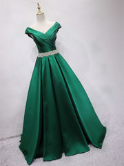 Formal Dress For Wedding Reception, Off the Shoulder Green Long Prom Dress, Off Shoulder Long Green Formal Evening Dresses