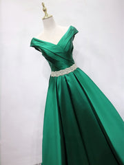 Formal Dresses For Wedding Guest, Off the Shoulder Green Long Prom Dress, Off Shoulder Long Green Formal Evening Dresses