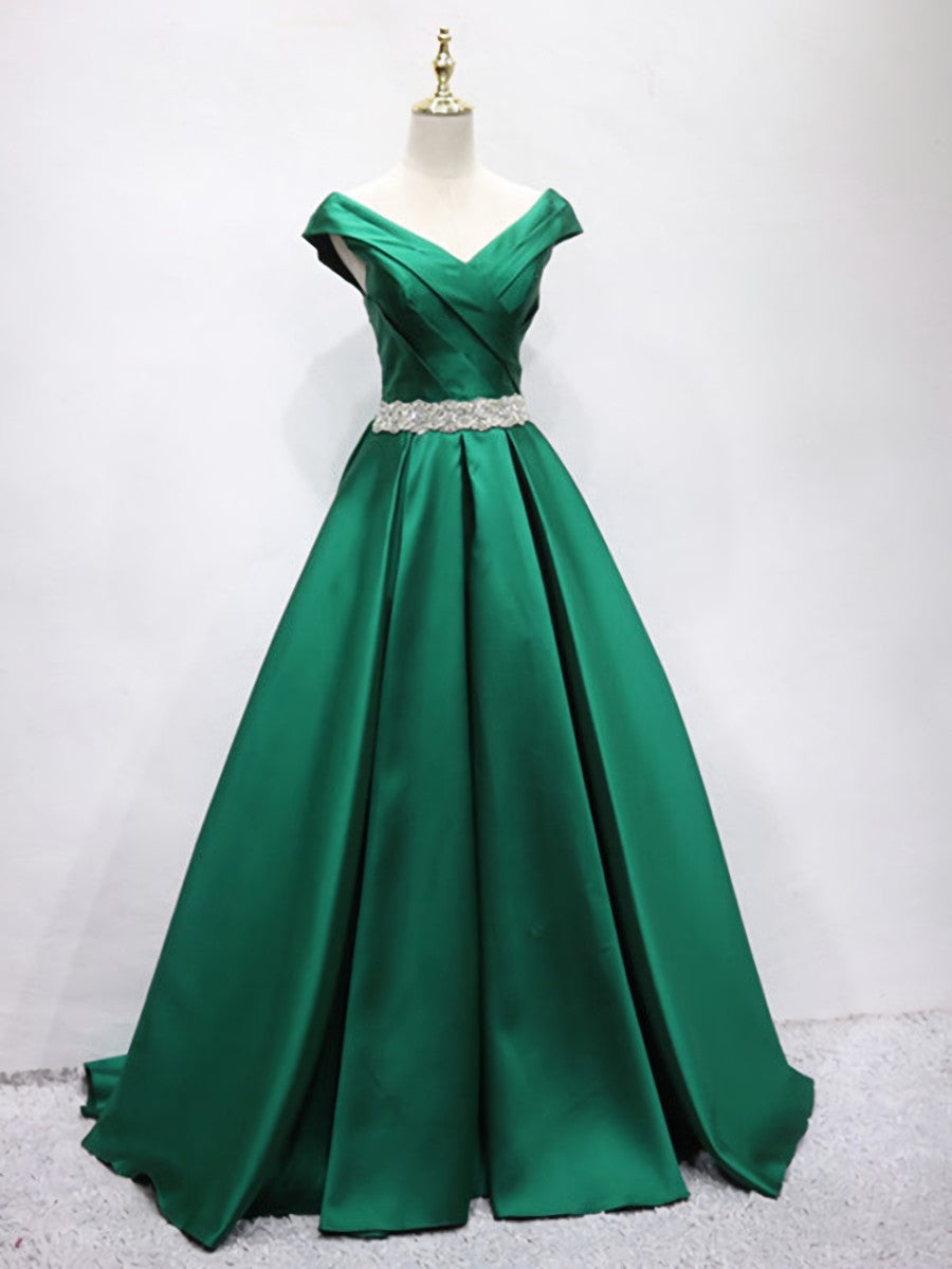 Formal Dress Attire For Wedding, Off the Shoulder Green Long Prom Dress, Off Shoulder Long Green Formal Evening Dresses