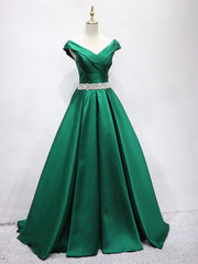 Formal Dress Attire For Wedding, Off the Shoulder Green Long Prom Dress, Off Shoulder Long Green Formal Evening Dresses