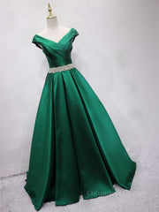 Party Dress Dress Up, Off the Shoulder Green Long Prom Dress with Corset Back, Off Shoulder Long Green Formal Evening Dresses