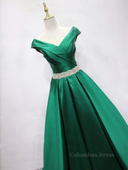 Party Dresses Store, Off the Shoulder Green Long Prom Dress with Corset Back, Off Shoulder Long Green Formal Evening Dresses
