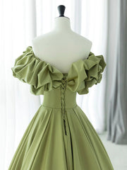 Bridesmaids Dresses Purple, Off the Shoulder Green Satin Long Prom Dresses, Green Satin Long Formal Evening Dresses