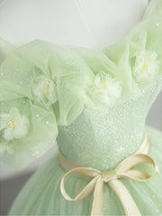 Bridal Shower Games, Off the Shoulder Light Green Floral Prom Dresses, Green Floral Formal Graduation Dress
