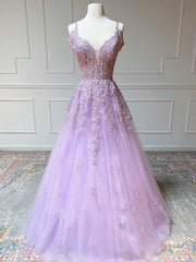 Summer Wedding Color, Off the Shoulder Long Purple Prom Dresses, Off Shoulder Purple Lace Formal Evening Dresses