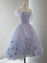 Classy Gown, Off the Shoulder Purple High Low Tulle Prom Dresses, High Low Purple Tulle Formal Graduation Dresses