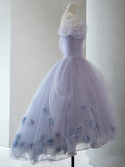 Dressy Outfit, Off the Shoulder Purple High Low Tulle Prom Dresses, High Low Purple Tulle Formal Graduation Dresses