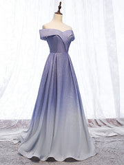 Satin Prom Dress, Off the Shoulder Purple Ombre Long Prom Dresses, Off Shoulder Purple Formal Dress