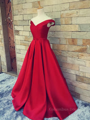 Party Dress Teens, Off the Shoulder Red Long Prom Dresses, Red Long Formal Evening Dresses
