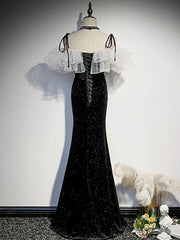 Bridesmaid Dress Modest, Off the Shoulder Shiny Black Mermaid Prom Dresses, Shiny Black Long Formal Dresses