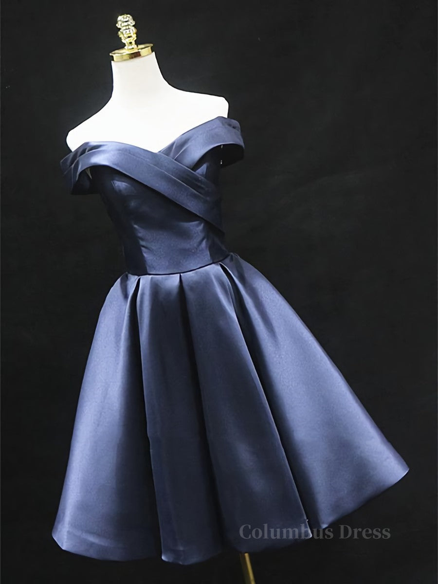 Party Dresses Idea, Off the Shoulder Short Navy Blue Prom Dresses, Short Navy Blue Formal Homecoming Graduation Dresses