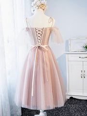 Party Dress Code, Off the Shoulder Short Pink Prom Dress with Corset Back, Short Pink Formal Graduation Bridesmaid Dresses