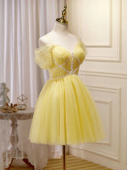 Party Dresses Prom, Off the Shoulder Short Yellow Prom Dresses, Off Shoulder Short Yellow Formal Graduation Dresses