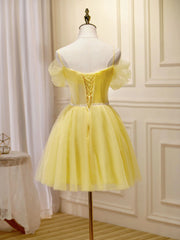 Party Dresse Idea, Off the Shoulder Short Yellow Prom Dresses, Off Shoulder Short Yellow Formal Graduation Dresses