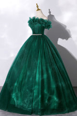 Best Prom Dress, Off the Shoulder Tulle Long Prom Dress, Green A-Line Evening Graduation Dress