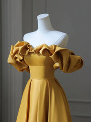 Party Dresses In Store, Off the Shoulder Yellow Long Prom Dresses, Yellow Off Shoulder Long Formal Evening Dresses