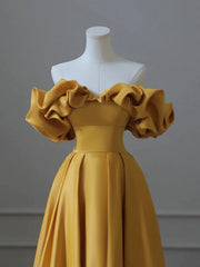 Party Dresses 2032, Off the Shoulder Yellow Long Prom Dresses, Yellow Off Shoulder Long Formal Evening Dresses