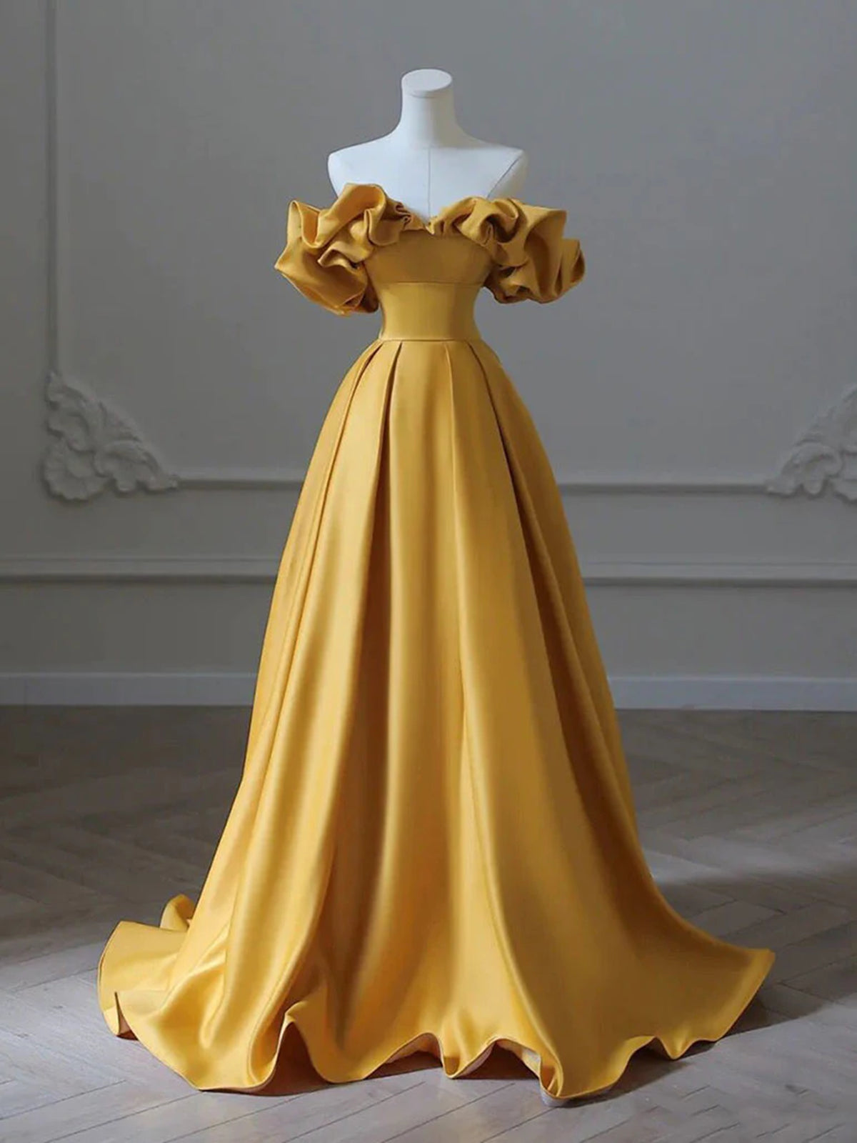 Party Dress Style Shop, Off the Shoulder Yellow Long Prom Dresses, Yellow Off Shoulder Long Formal Evening Dresses