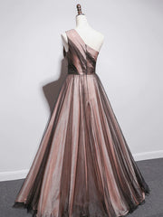 Party Dress Fancy, One Shoulder Brown Tulle Prom Dresses, Brown Tulle Formal Evening Dresses