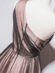 Party Dress On Line, One Shoulder Brown Tulle Prom Dresses, Brown Tulle Formal Evening Dresses