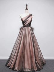 Party Dress Shop Near Me, One Shoulder Brown Tulle Prom Dresses, Brown Tulle Formal Evening Dresses