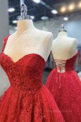 Formal Dress Black Dress, One Shoulder Open Back Red Lace Long Prom Dresses, Sweetheart Neck Red Lace Formal Dresses, Red Evening Dresses