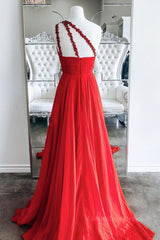 Evening Dress Formal, One Shoulder Open Back Red Long Prom Dress, Backless Red Formal Dress, Red Evening Dress