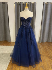 Dusty Blue Bridesmaid Dress, Open Back Navy Blue Lace Beaded Long Prom Dresses,Formal Graduation Party Dress