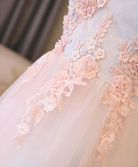 Evening Dress Knee Length, Light Pink Lace Off Shoulder Lonng Prom Dress, Pink Evening Dress