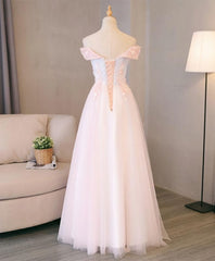 Evening Dresses For Over 67, Light Pink Lace Off Shoulder Lonng Prom Dress, Pink Evening Dress