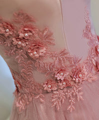 Evening Dresses Lace, Pink A Line Off Shoulder Tea Length Prom Dress, Lace Homecoming Dresses