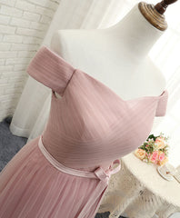 Casual Gown, Pink A LineTulle Off Shoulder Long Prom Dress, Evening Dress