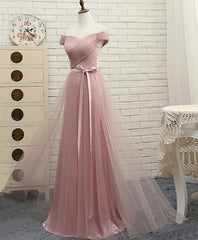 Red Gown, Pink A LineTulle Off Shoulder Long Prom Dress, Evening Dress