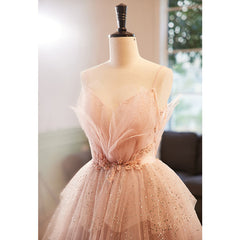 Party Dress Meaning, Pink Beaded V-neckline Tulle Party Dress Prom Dress, Tulle Layers Sweet 16 Dress