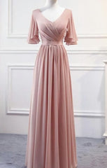 Party Dress Outfits Ideas, Pink Chiffon Bridesmaid Dresses , Long Formal prom gown