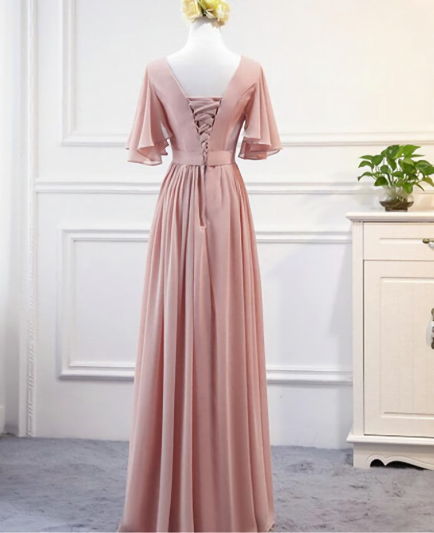 Party Dresses Outfit Ideas, Pink Chiffon Bridesmaid Dresses , Long Formal prom gown