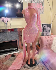 Formal Dress With Sleeves, Pink Evening Dresses, Sparkly Evening Dress, Glitter Evening Dress, Sexy Formal Dresses