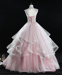 Prom Dress Stores Near Me, Pink High Neck Tulle Lace Long Sweet 16 Dress Tulle Lace Pink Prom Dress