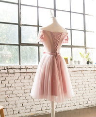 Prom Dress With Pocket, Pink Lace Tulle Short Prom Dress, Homecoming Dress