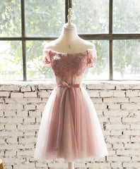 Prom Dress Bodycon, Pink Lace Tulle Short Prom Dress, Homecoming Dress