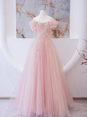 Party Dresses And Tops, Pink Long prom dress, Pink A line Formal Graduation Dresses