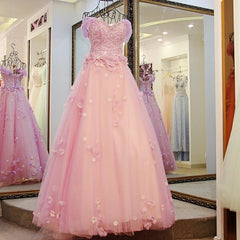Bridesmaid Dress White, Pink Off Shoulder Lace Applique Tulle Flowers Prom Dress, Pink Formal Dress Sweet 16 Dress
