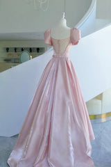 Bridesmaid Dresses Dark, Pink Satin Long Prom Dress, A-Line Evening Dress with Bow