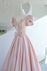 Bridesmaid Dress Dark, Pink Satin Long Prom Dress, A-Line Evening Dress with Bow