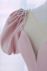 Formal Dresses Outfit Ideas, Pink Scoop Neckline Satin Prom Dress, Pink Floor Length Party Dress