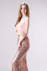 Homecomeing Dresses Long, Pink Shimmery Sequin Lace Prom Dresses