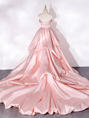 Prom Dresses 2033 Black, Pink Sweep Train Satin Long Prom Dress, Pink Formal Evening Dresses