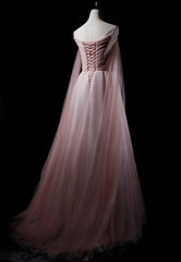 Party Dress With Glitter, Pink Sweetheart Tulle Long Elegant Evening Dress, Pink Prom Dress
